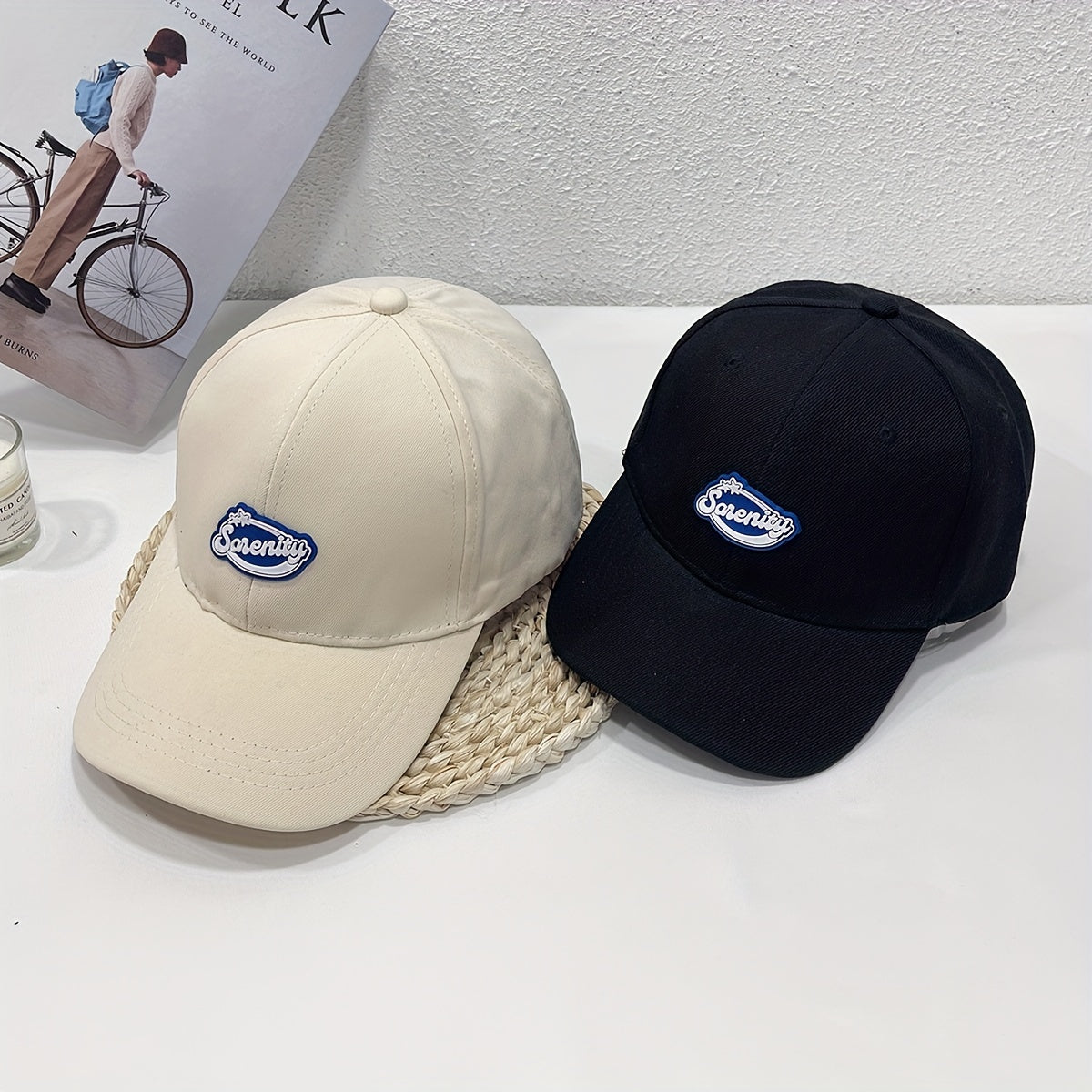 Label Decor Baseball Cap Solid Casual Couple Dad Hats Unisex Adjustable Sun Hats