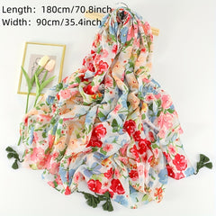 Floral Fringed Scarf Mature Soft Sunscreen Shawl Wrap Long
