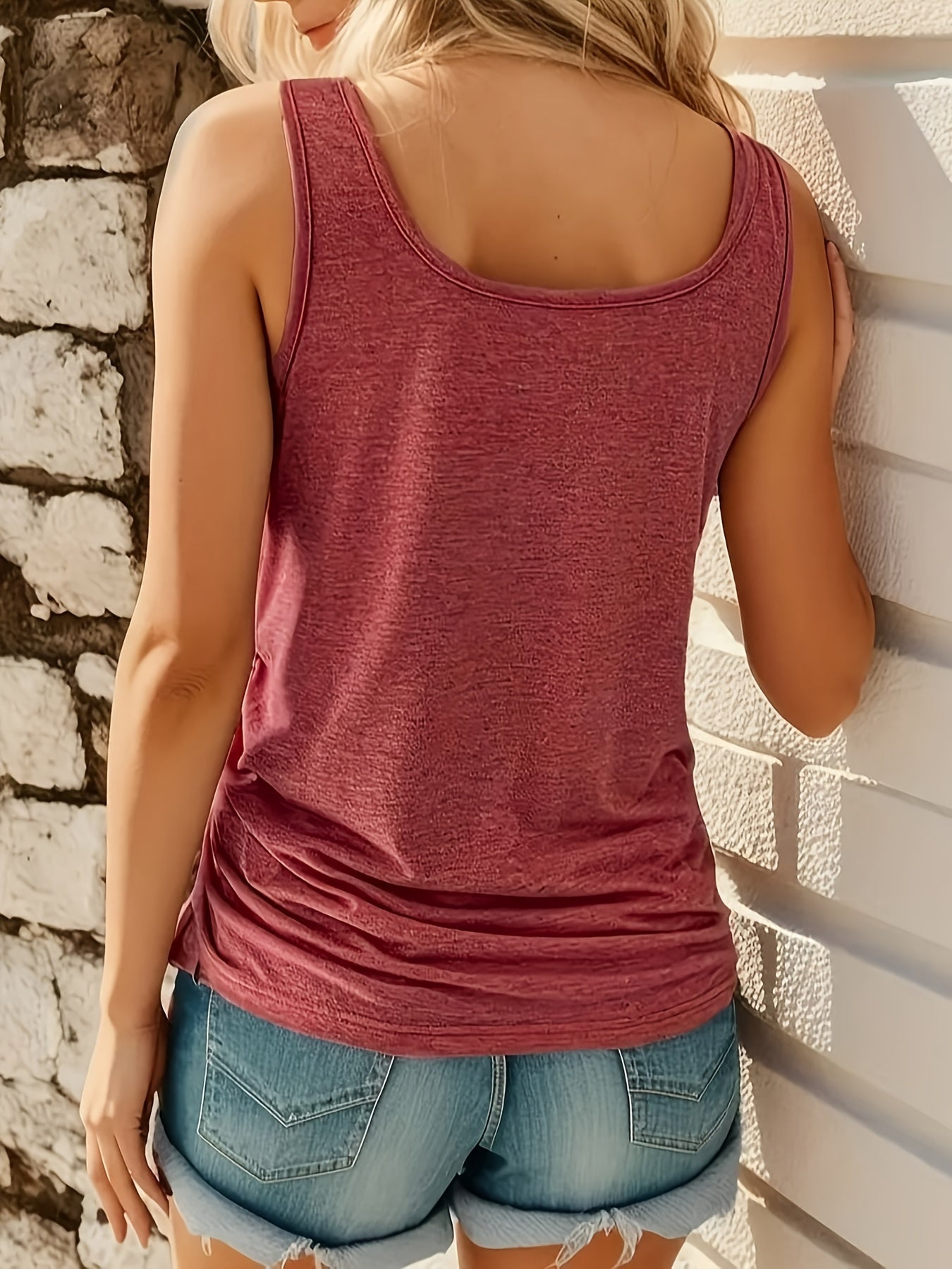 Drawstring Button Front Tank Top Casual Summer Sleeveless Top
