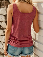 Drawstring Button Front Tank Top Casual Summer Sleeveless Top