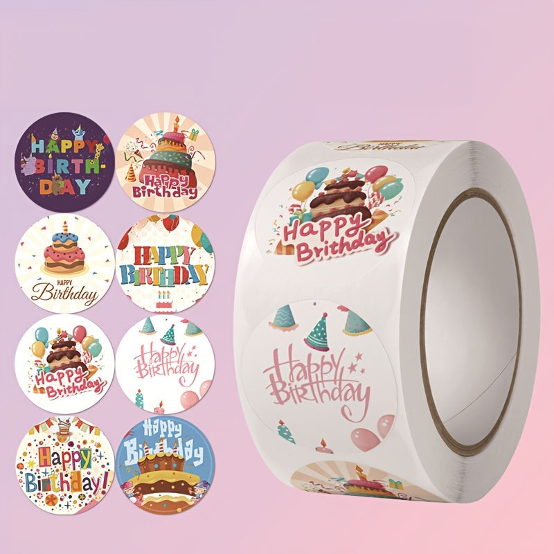 500pcs Happy Birthday Stickers Cake Party Decoration Wedding Wishes Label Roll