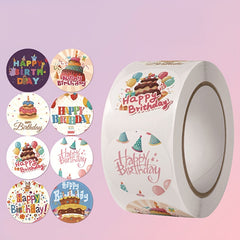 500pcs Happy Birthday Stickers Cake Party Decoration Wedding Wishes Label Roll