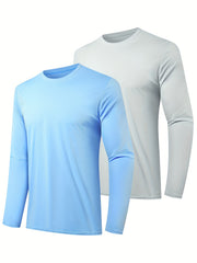 2 Pack UPF 50 Men's Long Sleeve Lightweight T-shirt for Fishing Hiking