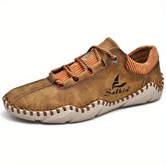 Men's Leather Lace-up Casual Walking Shoes
