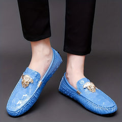 Men's Croc Print Slip On Loafers w/ Metallic Decor