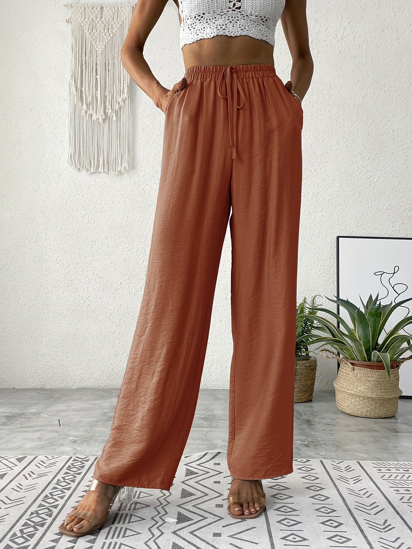 Drawstring Waist Straight Leg Pants Casual Every Pants Women's Clothing