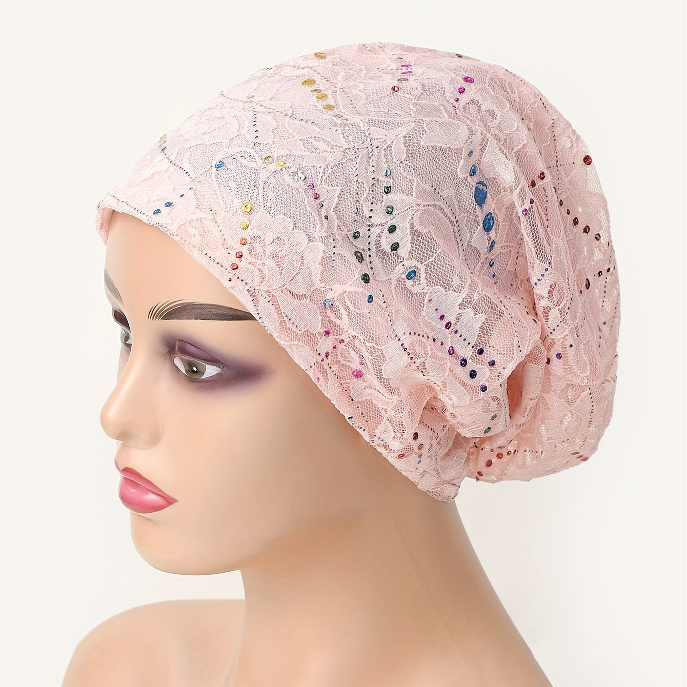 Sequin Lace Beanie Solid Skull Cap Turban Lightweight Chemo Hats For Women