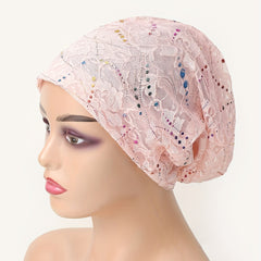 Sequin Lace Beanie Solid Skull Cap Turban Lightweight Chemo Hats For Women