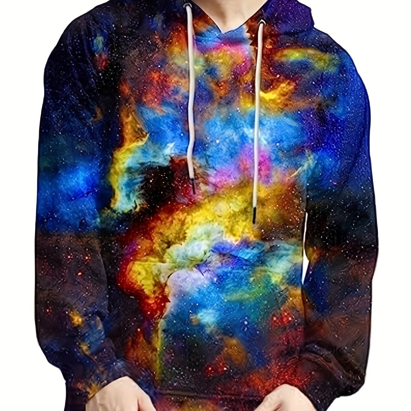 Starry Sky Print Hoodie Men Graphic Sweatshirt Kangaroo Pocket
