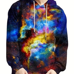 Starry Sky Print Hoodie Men Graphic Sweatshirt Kangaroo Pocket