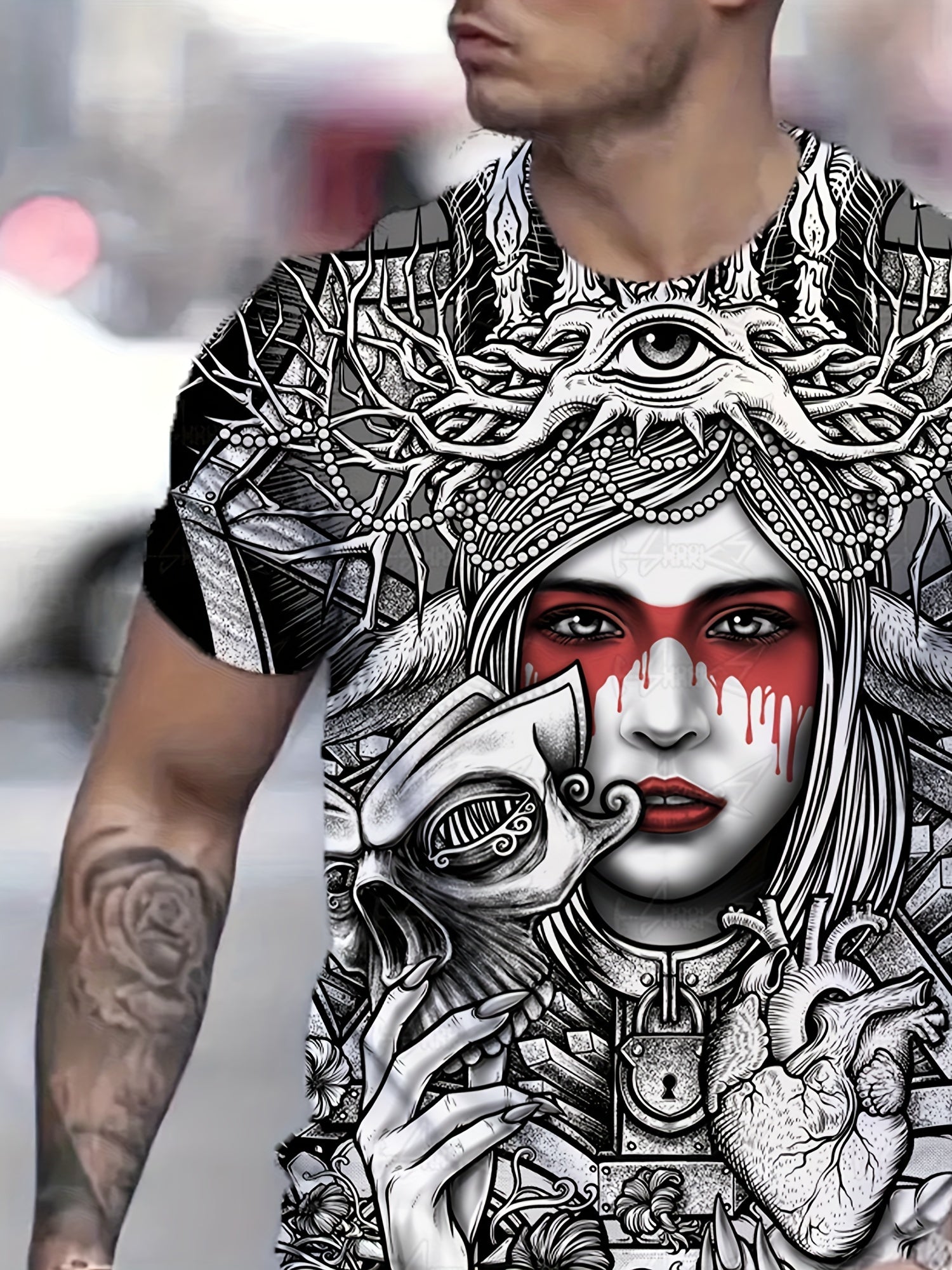 Men's Street Style Portrait Print Tee Shirt for Summer