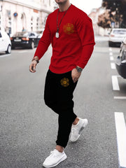 Christmas Deer Pattern Mens Outfit Long Sleeve T shirt And Sweatpants Set