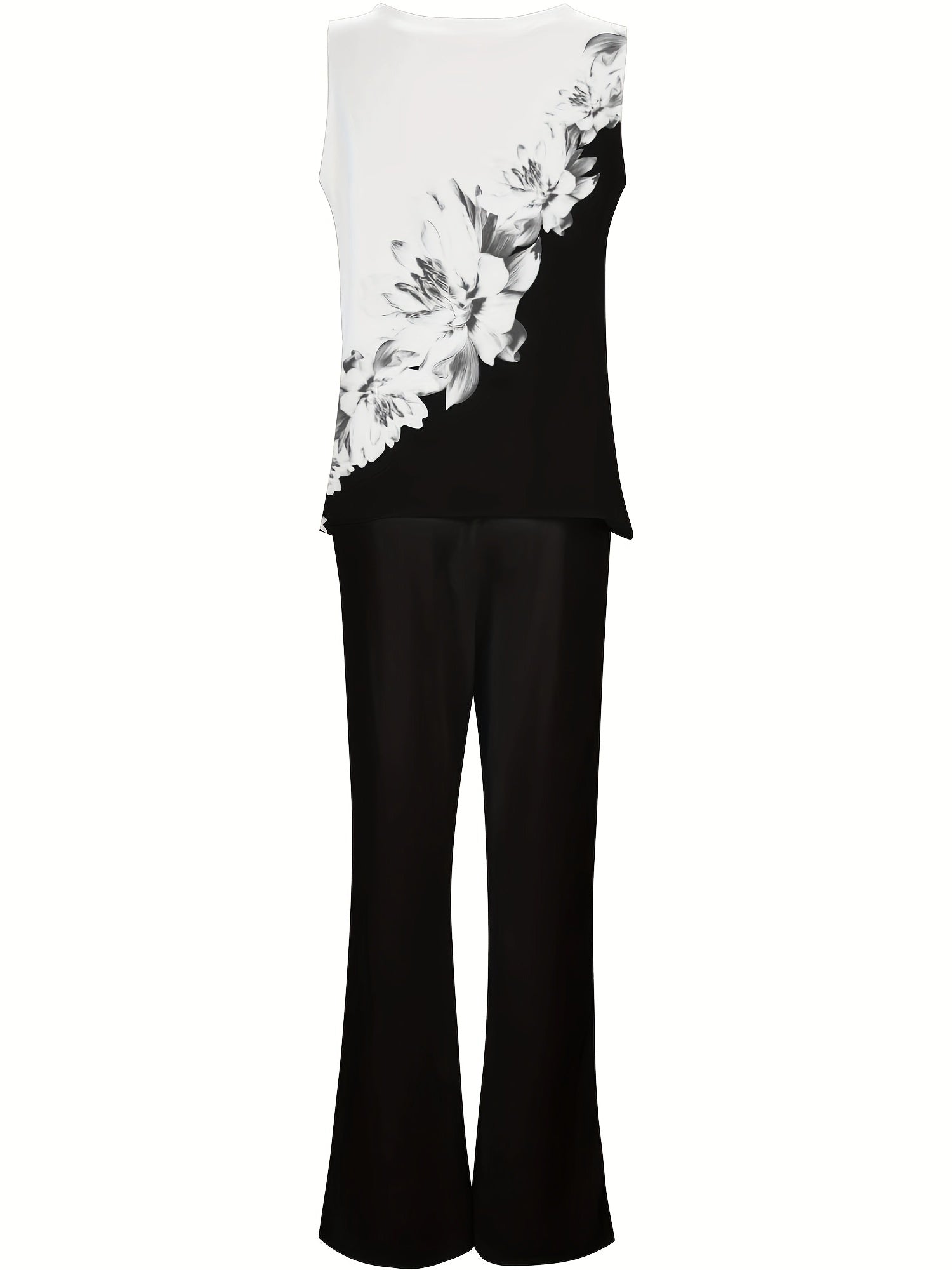 Floral Print Colorblock Tank Top & Pants Set