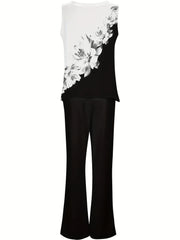 Floral Print Colorblock Tank Top & Pants Set