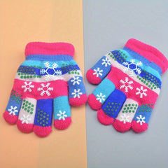 Kids Snowflakes Five Fingers Plus Velvet Gloves