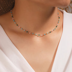 Bohemian Beaded Choker Necklace Green Cubic Crystal Necklace