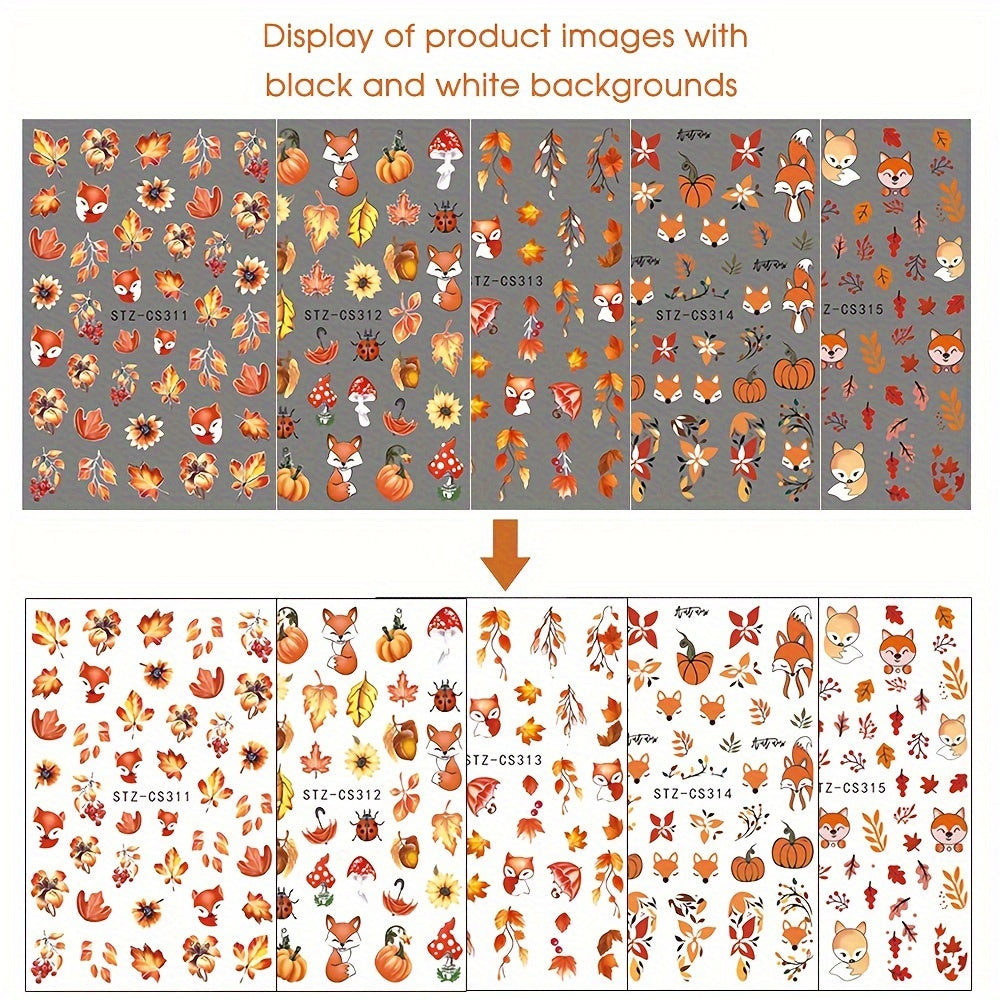 Autumn Nail Art Stickers Fall Leaves Pumpkins Ghosts Mushrooms Sunflowers