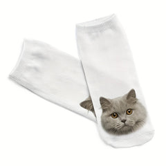 5 Pairs 3D Cat Print Socks Cute Low Cut Women's Stockings