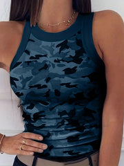 Y2K Camo Print Tank Top Sleeveless Crew Neck Summer Women's Clothing