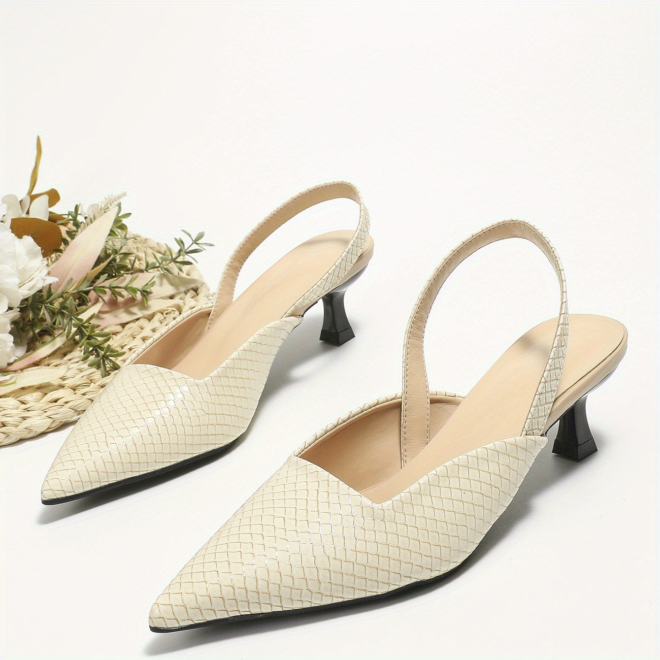 Women's Snakeskin Pattern Kitten Heel Slingback Sandals