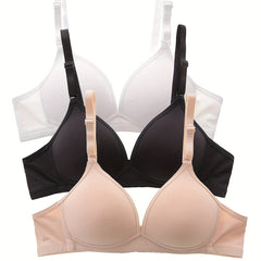 3pcs Wireless T Shirt Bras Comfy & Breathable Women's Lingerie