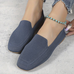 Women's Knitted Flat Shoes Comfy Square Toe Slip On Casual Walking Flats