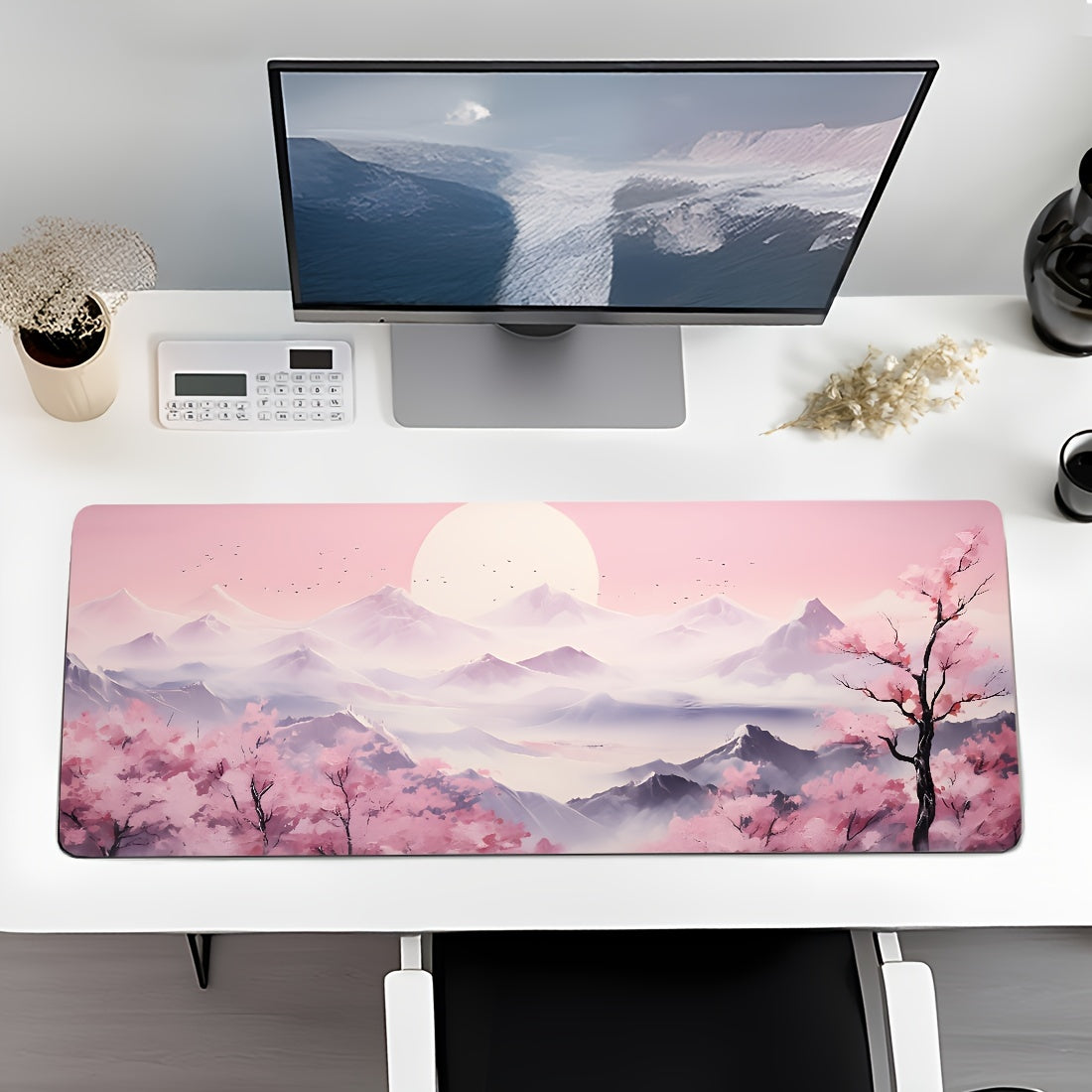 Pink Ancient Style Mountain Water Painting Series Large Desktop Mouse Pad