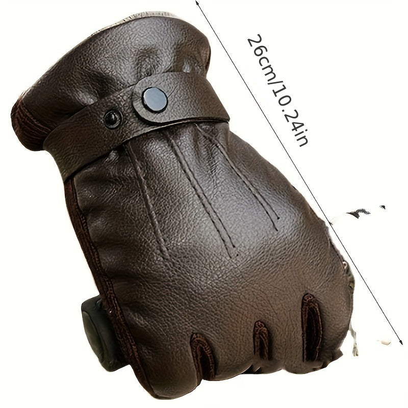 PU Leather Warm Gloves Coldproof Velvet Thickened Gloves