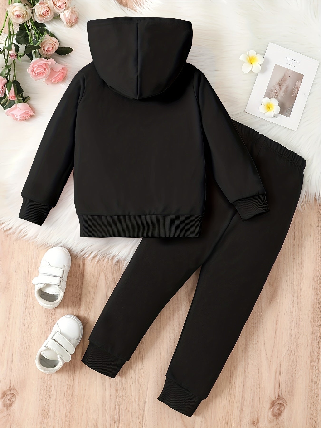 Girl's Heart Print Hoodie and Sweatpants Set Spring Fall Clothes