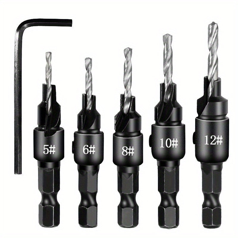 5pcs Countersink Drill Bit Set for Perfect Pilot Holes Woodworking