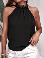 Halter Neck Lace Contrast Top Sleeveless Solid Summer Women's Clothing
