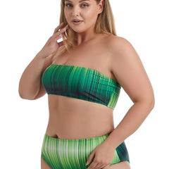 Colorblock Striped Print Tube Bikini Set Plus Size Medium Stretch Bathing Suit