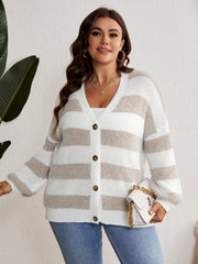 Striped Button Up V Neck Sweater Cardigan