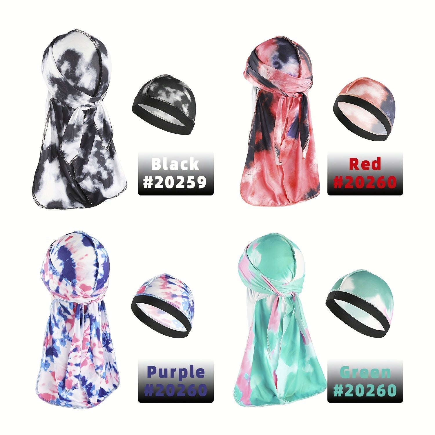 Spandex Durag & Wave Cap Set Hip Hop Head Wrap