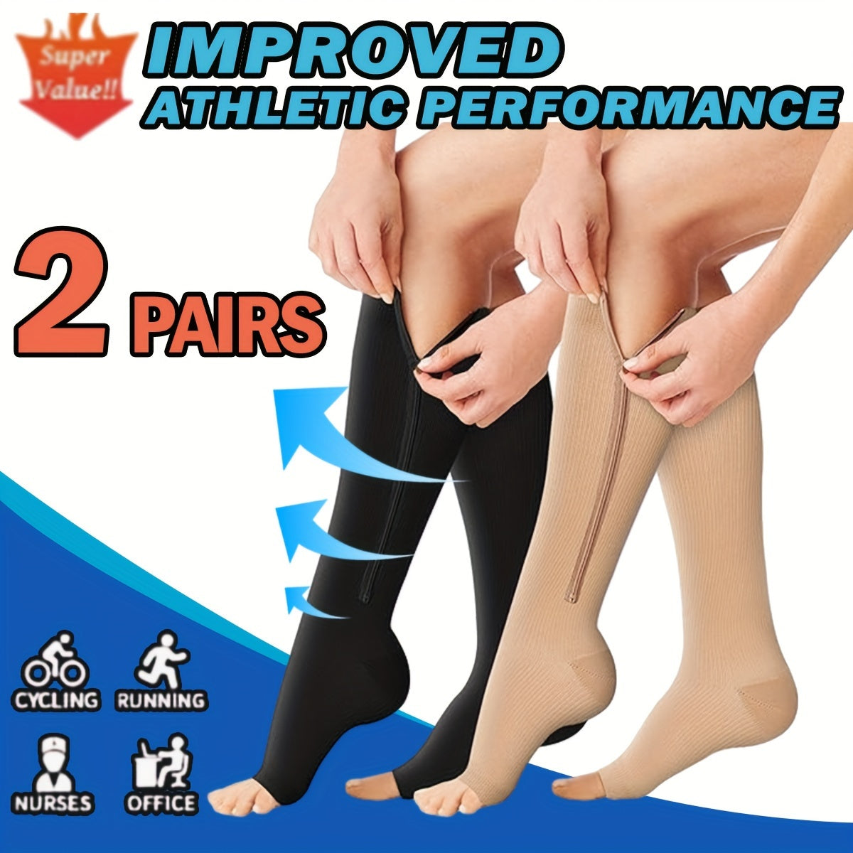 Copper Compression Socks Open Toe 10-20 mmHg Knee High Compression Socks