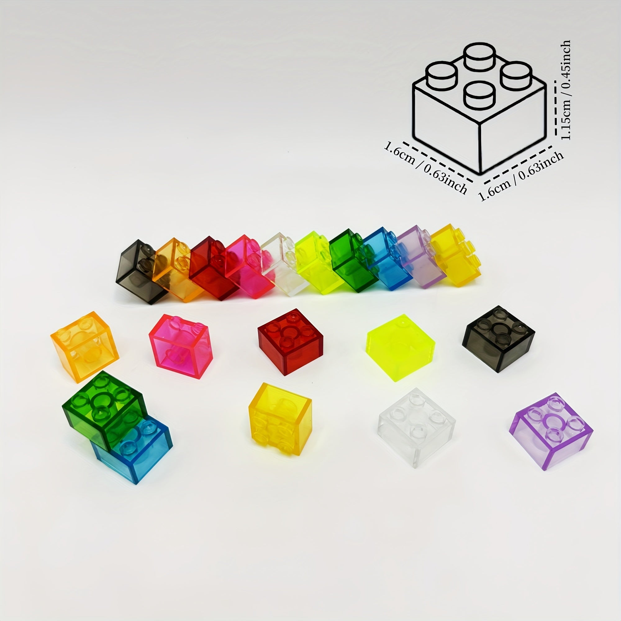 50pcs Multicolor Transparent Blocks for 2 x 2 Studs Hole Building Bricks