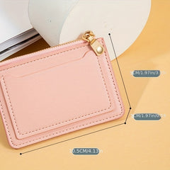 Slim Card Holder Keychain Faux Leather Wallet Card Slots Coin Purse