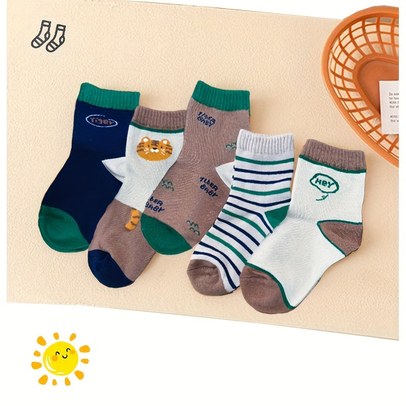 Boy's Vintage Colour Block Crew Socks - Comfy Knitted Socks for Kids
