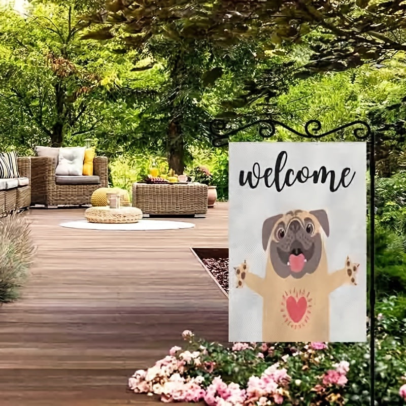 Funny Dog Welcome Burlap Garden Flag Double Sided 30 X 45