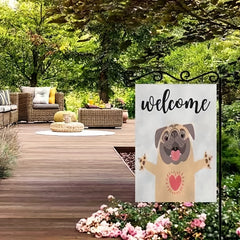 Funny Dog Welcome Burlap Garden Flag Double Sided 30 X 45