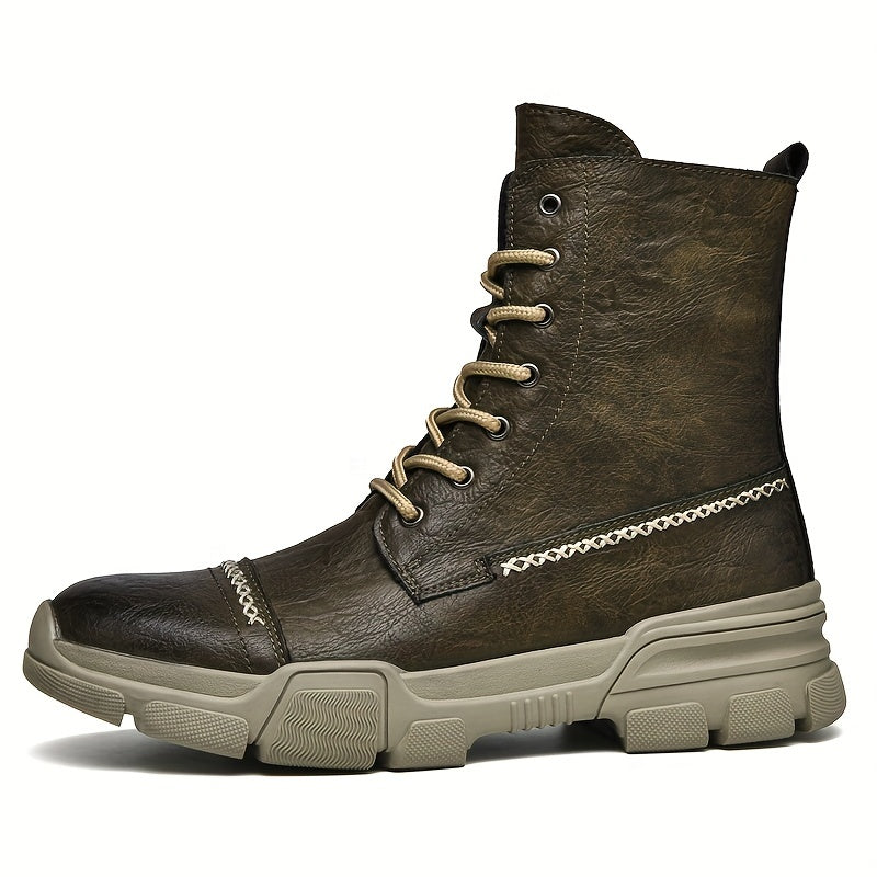 Men's Cap Toe Lace up Boots with Side Zipper Dark Academia