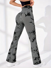 Tie Dye Flare Leg Pants High Stretch Yoga Sports Bootcut Leggings Women's