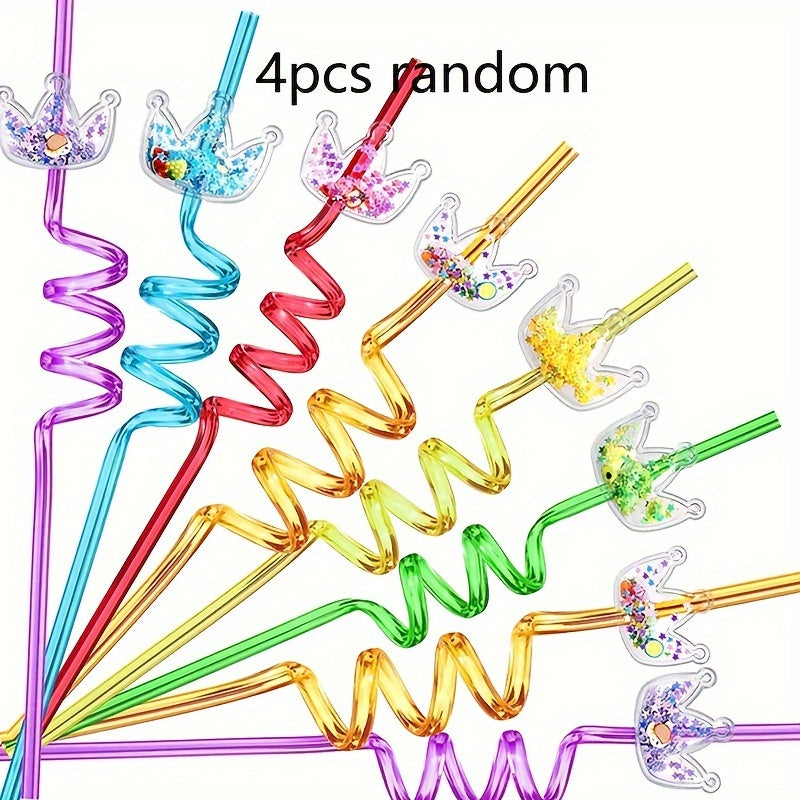 4pcs Glitter Princess Party Favors Crown Drinking Straws