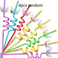 4pcs Glitter Princess Party Favors Crown Drinking Straws