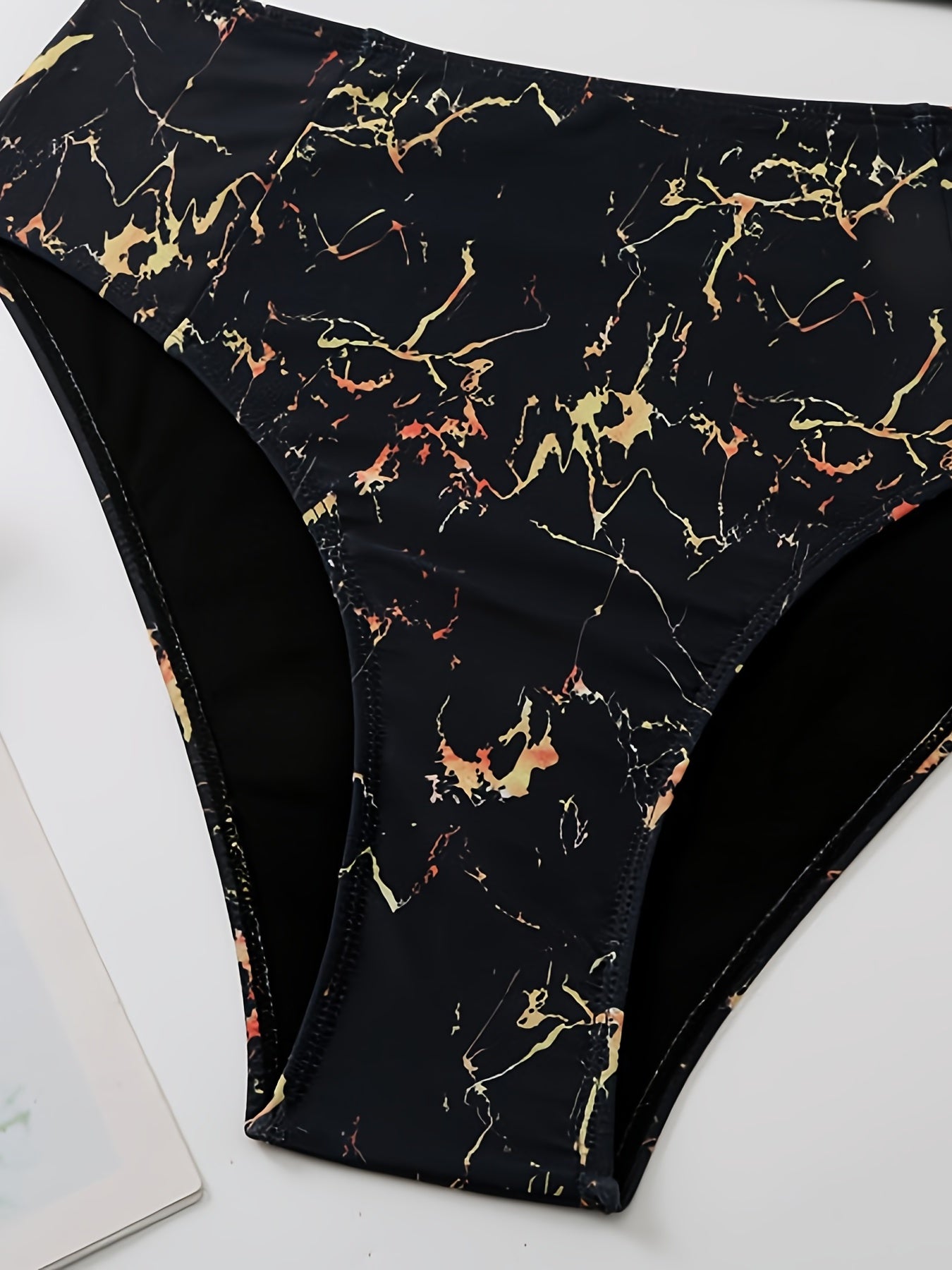 Marble Print Bikini Set Women's Plus Semi Sheer Swimsuit Beachwear