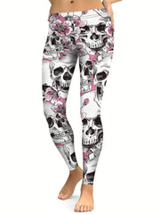 Skull Flower Fitness Leggings Halloween Yoga Pants