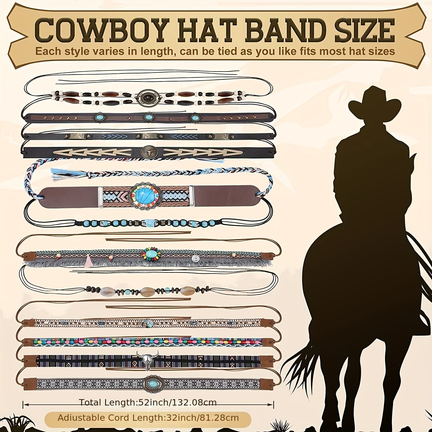 Turquoise Beads Hat Band Cowboy Boho Decor Hatband Western Hat Belts