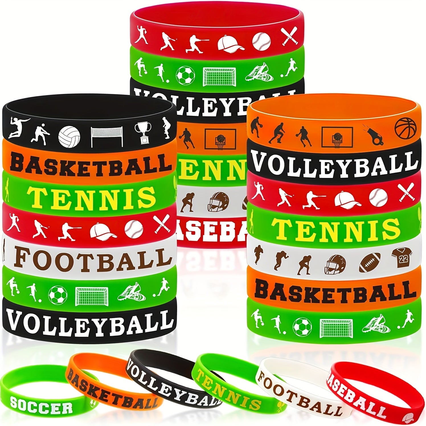 36 Pcs Football Silicone Bracelets Women Motivational Stretch