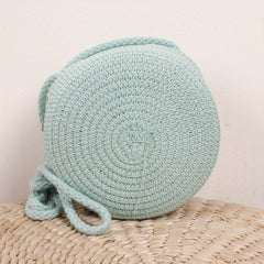 Kids Woven Round Crossbody Bag Straw Coin Purse Travel Shoulder Bag