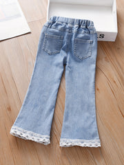 Girls Jeans Lace Cuffs Bell Bottom Pants for Spring/Autumn